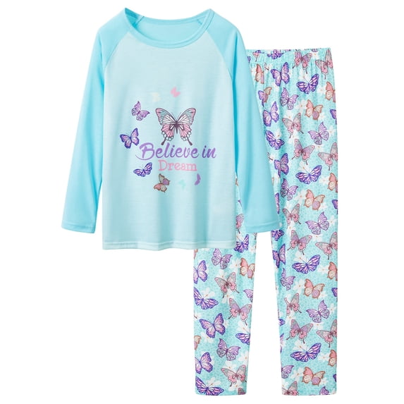 Beezizac Butterfly Pajamas for Tween Girls Soft Cute 2-Piece Fall PJ Set Big Kid Size 16