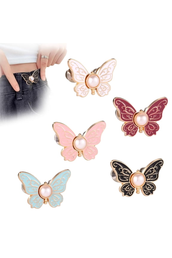 Butterfly Pants Waist Tightener,Detachable Butterfly Clips Jean Buttons for Loose Jeans,Decorative No Sew Adjustable Butterfly Button Pins,Waist Buckle Clip Beltless Pant Tighter for Clothing (10PC)