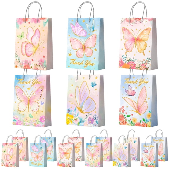 Butterfly Party Favor Bags with Handles, 24pcs Butterfly Goodie Bags for Birthday Party/Butterfly Gift Bags/Butterfly Candy Bags/Butterfly Treat Bags, Butterfly Paper Bags for Butterfly Decorations