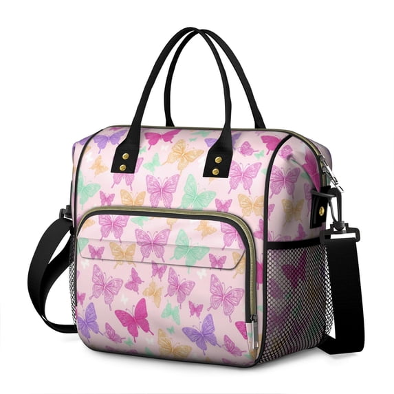 Butterfly and Pastel Pink Pattern Insulated Leakproof Lunch Box for Women, Large Lunch Bag for Tween Teen Adult, Loncheras Para Mujer for Work Beach Travel Picnic Camping