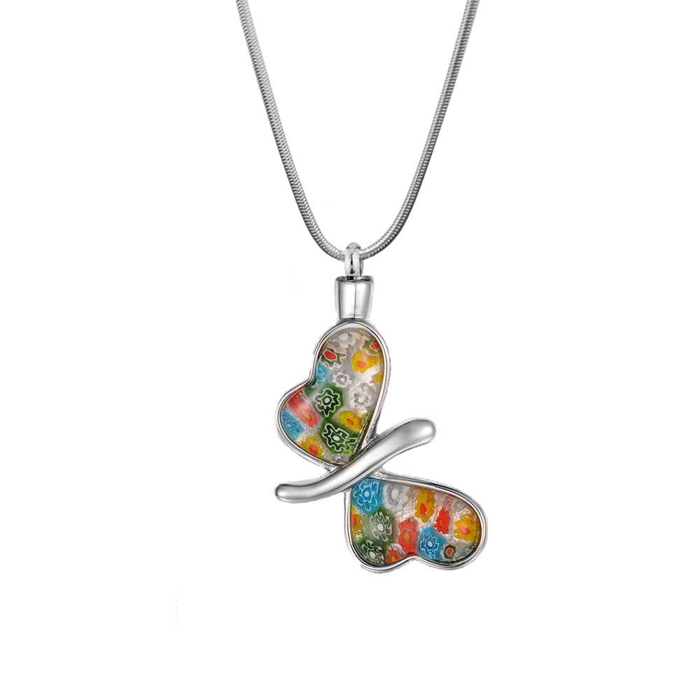 Butterfly Patch Flower Memorial Jewelry Cremation Urn Necklace for Ashes Holder Keepsake Urn With Free Gift Box