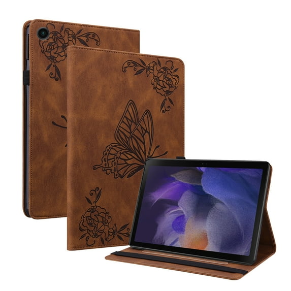 Butterfly Pattern Case for Samsung Galaxy Tab A8 10.5 inch 2022 SM-X200/X205/X207,Dteck Magnetic Premium PU Leather Hybrid Rubber Card Slot Wallet Folio Kickstand Cover with Pen Holder,Brown