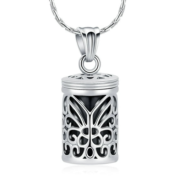 Butterfly Pattern Cylinder Urn Pendant Memory Necklace Urns for Cremation Ashes Holder Memorial Jewelry