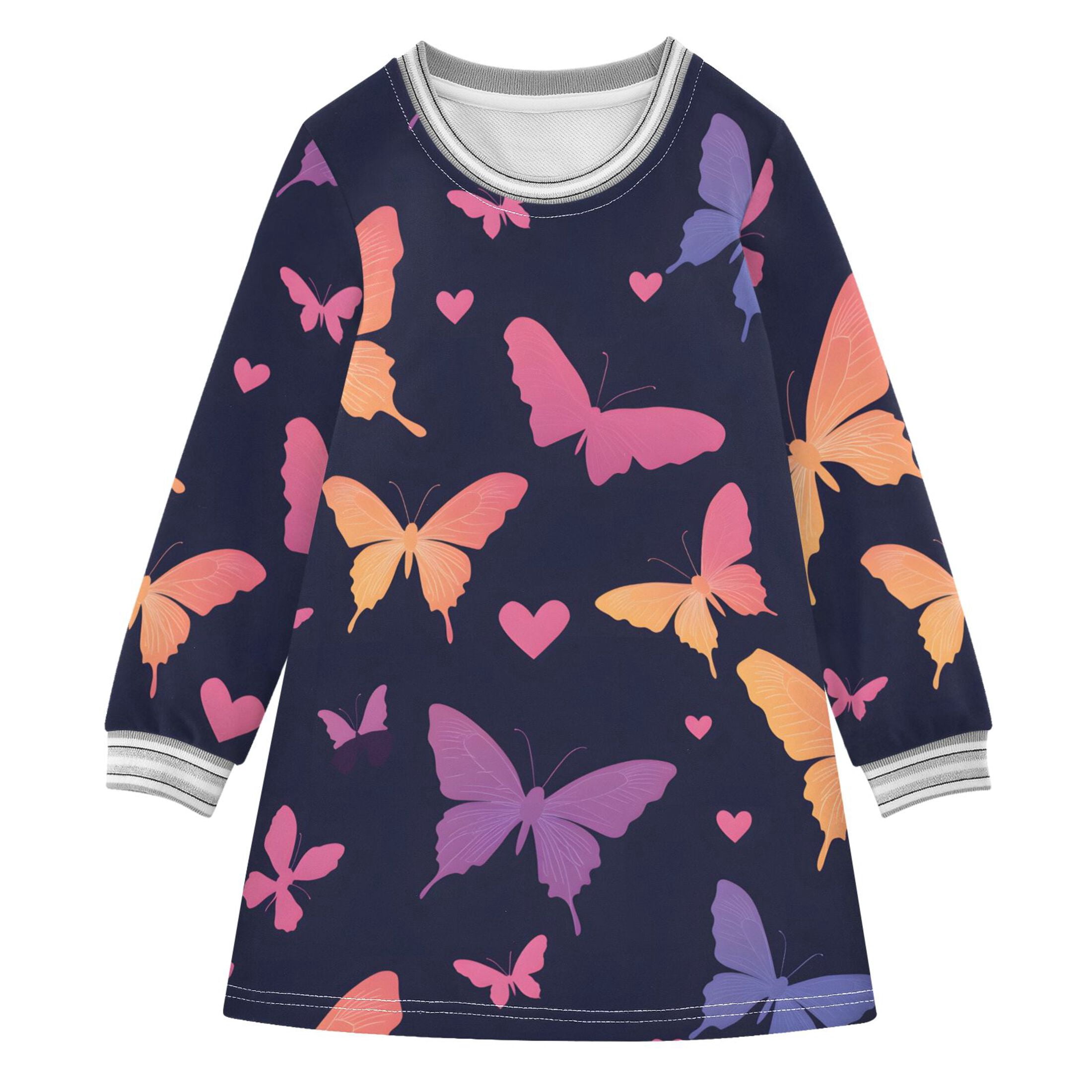 Butterfly Pattern Girls'long-sleeved dress Thickened A-dress Warm Dress ...