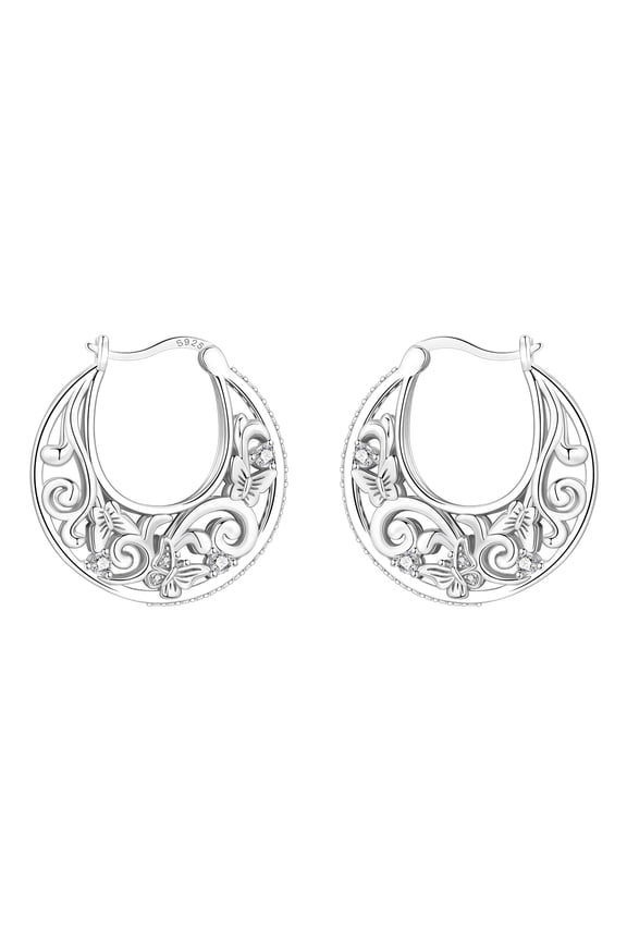 Butterfly Pattern Hoops Earrings, Lightweight Everyday Comfort