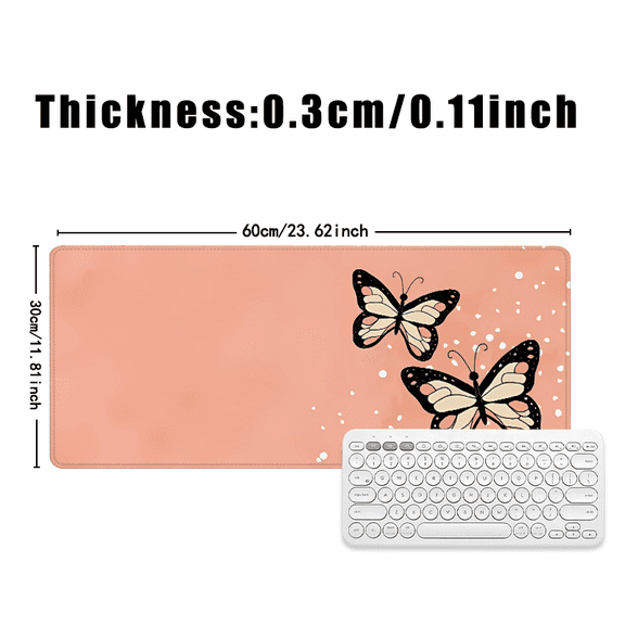 Butterfly Pattern Mouse Pad 31.5 x 11.82 Inches Rubber Desk Mat with Soft Peach Background and Elegant Insect Design for Office Home Use