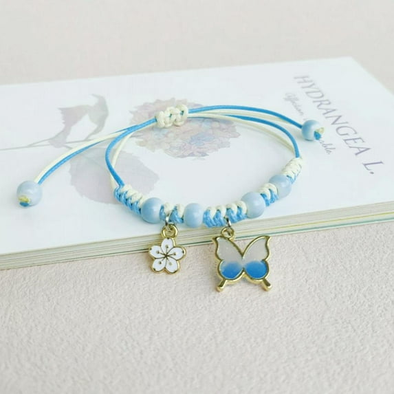 Butterfly Pendant Bracelet Summer Lucky Adjustable Woven Bracelet> M2D4