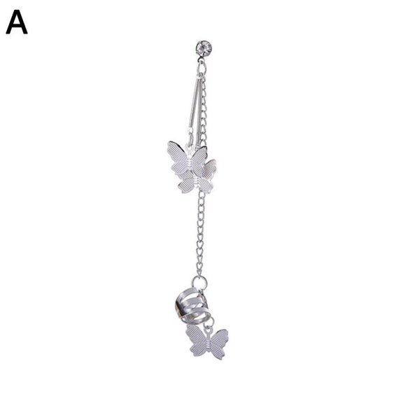 Butterfly Pendant Drop Stud Earrings 925 Sterling Silver Chain Womens Jewellery