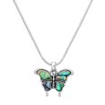 thumbnail image 1 of Butterfly Pendant Necklace Green Abalone Shell Rhodium Plated 17 Inch Snake Chain J1147, 1 of 3