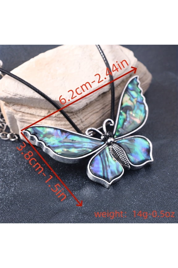 Butterfly Pendant Necklace with Natural Abalone Shell Blue Iridescent Jewelry for Casual Attire, Special Occasions, and Gifts, Includes Handcrafted Faux Leather Cord, Birthday Necklace | Unique
