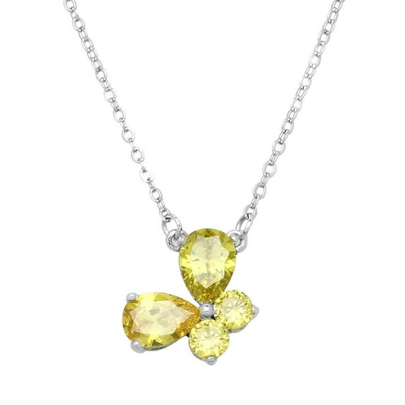 Butterfly Pendant Necklace Yellow Cubic Zirconia Crystal Rhodium Plated 17 Inch Link Chain J0285-YL