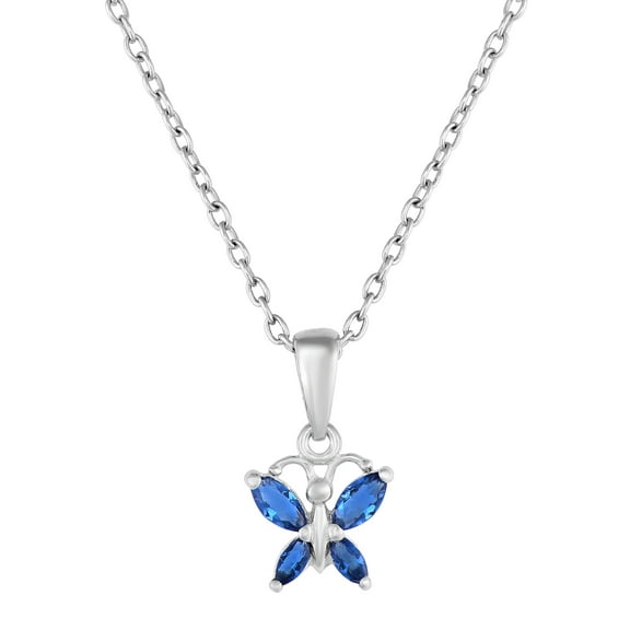 Tilo Jewelry 925 Sterling Silver Tiny Butterfly Blue CZ Birthstone Pendant Necklace for Women & Unisex | September-Sapphire | 18 Inch