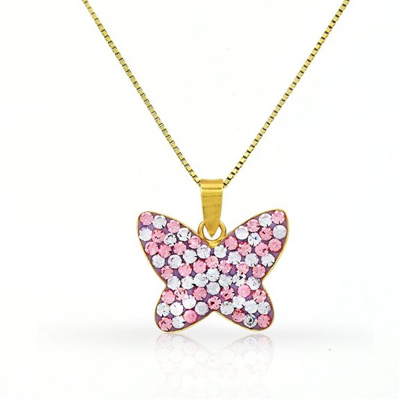 Butterfly Pendant with Swarovski Element Crystals and Yellow Gold Plated Chain