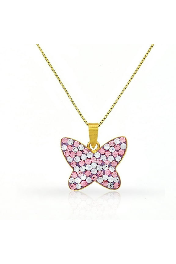 Butterfly Pendant with Swarovski Element Crystals and Yellow Gold Plated Chain