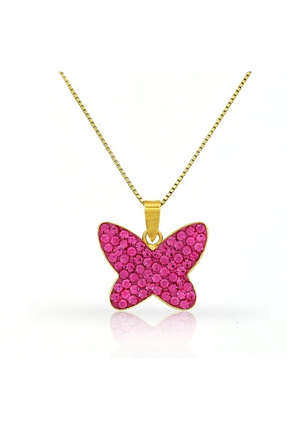 Butterfly Pendant with Swarovski Element Crystals and Yellow Gold Plated Chain