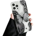 thumbnail image 1 of Butterfly Phone Case Compatible with iPhone 13 pro, Korea Cute 3D Black Dream Butterfly Phone Cover with Popsocket Stand for Women Girls, 1 of 12