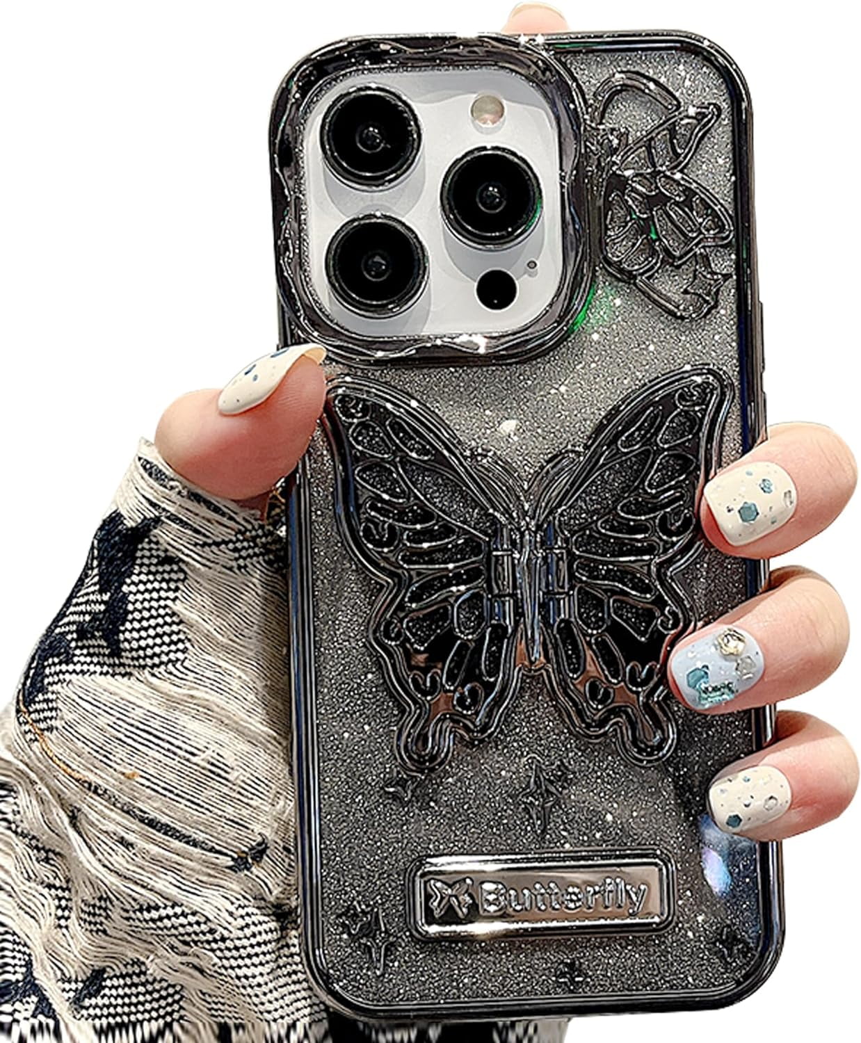 Custodia Portafoglio In Pelle PU Con Farfalla E Cristalli Per IPhone 14 Max – Antiurto Con Cavalletto, Lavanda - 3