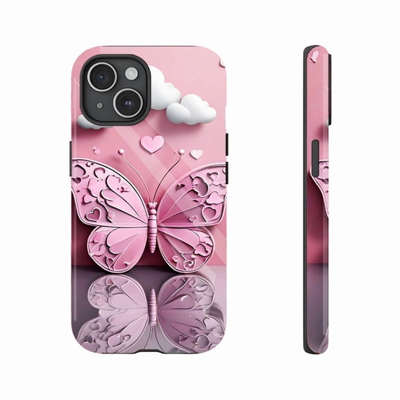 Butterfly Phone Case for Women Featuring Heart and Cloud Motifs Compatible with iPhone 11/12/13/14/15/16 (Pro Max/Plus)