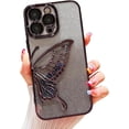 thumbnail image 1 of Butterfly Phone Case for iPhone 13,Cute Butterfly Colorful Star Sequin Liquid Quicksand Phone Case Luxury Glitter Bling 6D Electroplated Soft TPU Protector Black, 1 of 11