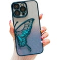 thumbnail image 1 of Butterfly Phone Case for iPhone 13 Pro,Cute Butterfly Colorful Star Sequin Liquid Quicksand Phone Case Luxury Glitter Bling 6D Electroplated Soft TPU Protector Blue, 1 of 7