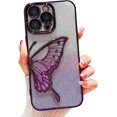 thumbnail image 1 of Butterfly Phone Case for iPhone 13 Pro Max,Cute Butterfly Colorful Star Sequin Liquid Quicksand Phone Case Luxury Glitter Bling 6D Electroplated Soft TPU Protector Purple, 1 of 11