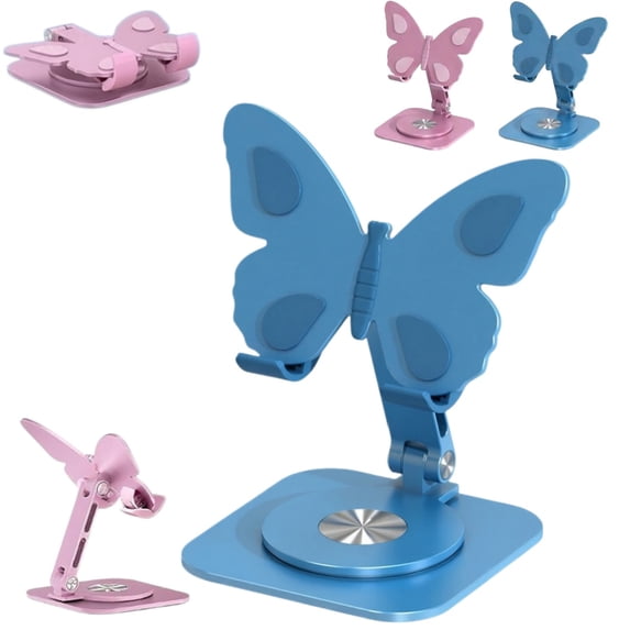 Butterfly Phone Stand for Desk, 360°Rotating Cell Phone Holder, Height & Angle Adjustable Aluminum Desktop Phone Stand,Foldable Portable Phone Holder Compatible with Smartphones and Tablets(Sky Blue)