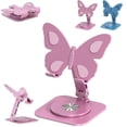 thumbnail image 1 of Butterfly Phone Stand for Desk, 360° Rotating Cell Phone Holder, Height & Angle Adjustable Aluminum Desktop Phone Stand, Foldable Portable Phone Holder Compatible with Smartphones and Tablets(Pink), 1 of 9
