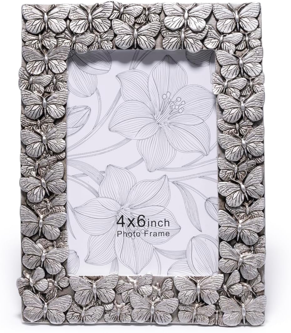 Butterfly Photo Frame, 3D Picture Frame, Tabletop Decor, Silver | Resin ...