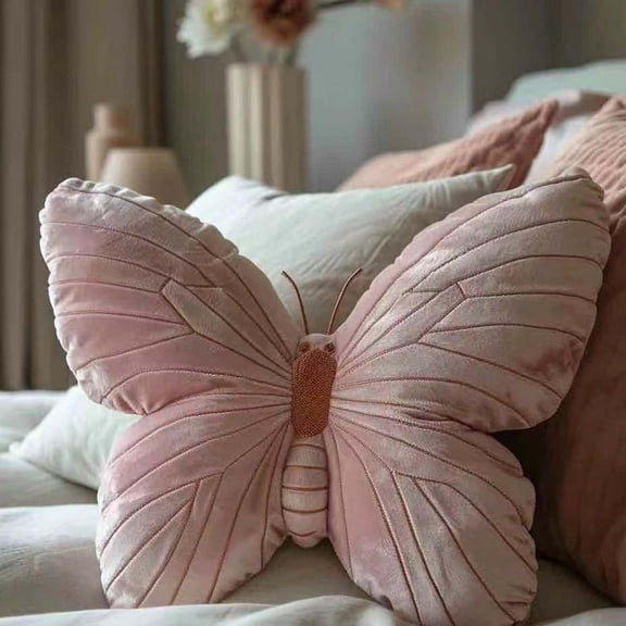 Butterfly Pillow, Butterfly Throw Pillow, Pink Butterfly-Shaped Glitter Velvet Stuffed Cushion Shiny Spring Decorative Animal Pillow for Couch Living Room Bed