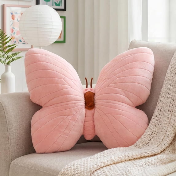 Butterfly Pillow Decorative Butterfly Shaped Throw Pillows 15.7" x 15.7" Cute Plush Cushion Decor for Bedroom Living Room Sofa Couch Pink