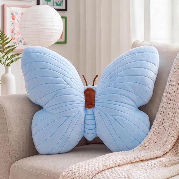 Butterfly Pillow Decorative Butterfly Shaped Throw Pillows 15.7" x 15.7" Cute Plush Cushion Decor for Bedroom Living Room Sofa Couch Sky Blue