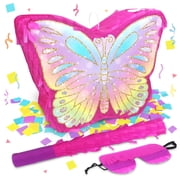 Butterfly Pinata with Stick and Blindfold for Birthday Party Supplies, 16 x 12.6 x 4.2 In