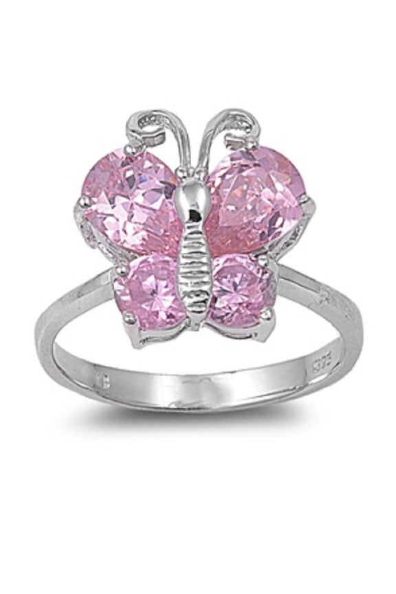 Butterfly Pink Cubic Zirconia Ring Sterling Silver 925 Size 8