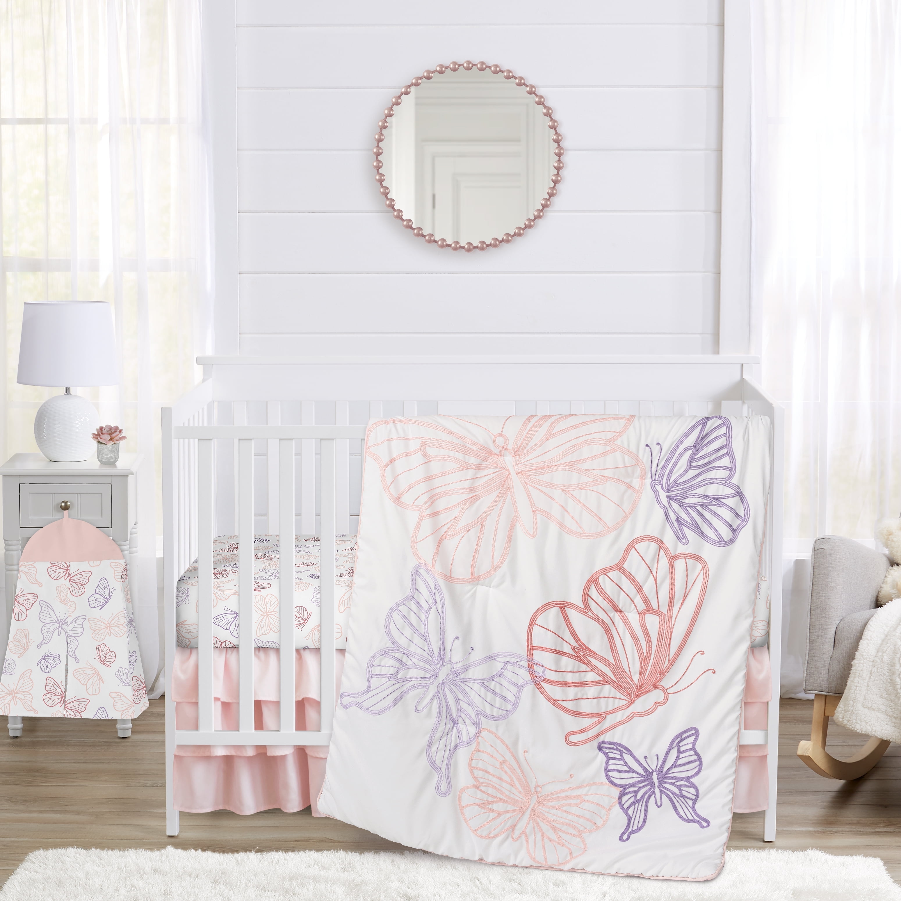 Sweet Jojo Designs Butterfly Pink Purple White 4 Piece Crib Bedding Set Walmart