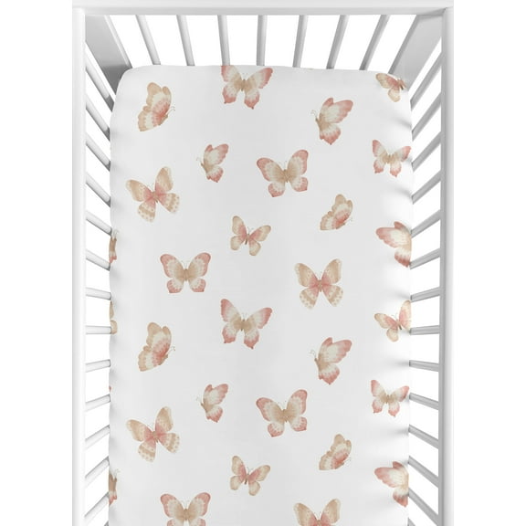 Sweet Jojo Designs Butterfly Pink and Taupe Fitted Crib Sheet