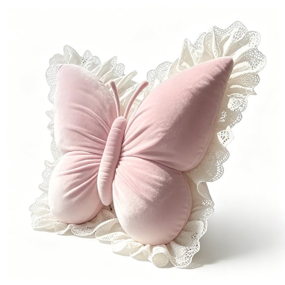 Butterfly Plush Pillow Lumbar Support Cushion 21 Inch Velvet Throw for Bedroom Decor or Car Backrest Pink