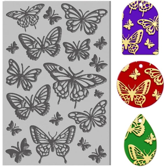 Butterfly Polymer Clay Texture Sheets Rubber Clay Texture Mat Polymer Clay Texture Clay Texture Tools Used for DIY Stamp Art Painting and Jewelry Making DIY