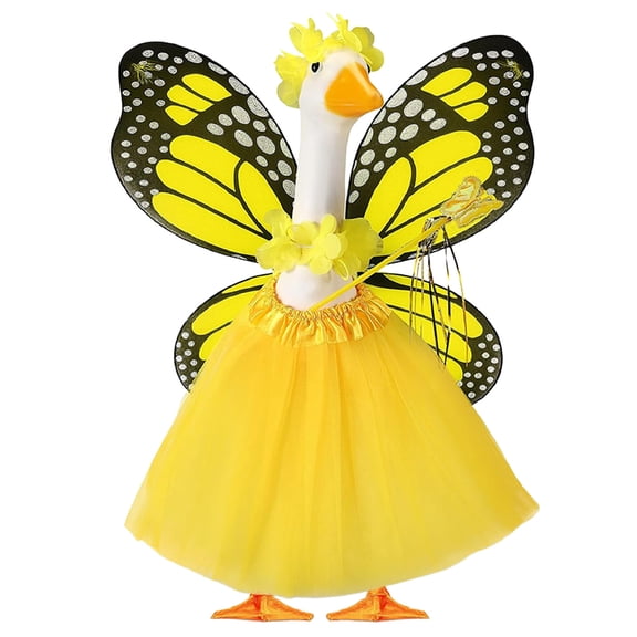 Butterfly Porch Goose Outfit Clothes for 23" High Cement or Plastic Goose, Butterfly Yard Cement Geese Duck Clothes for Christmas Outdoor Garden Yard Patio Decor （Yellow）