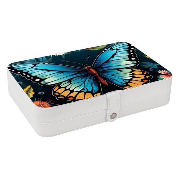 Butterfly Portable PU Leather Earring Holder Organizer with Removable Compartment and Storage Box