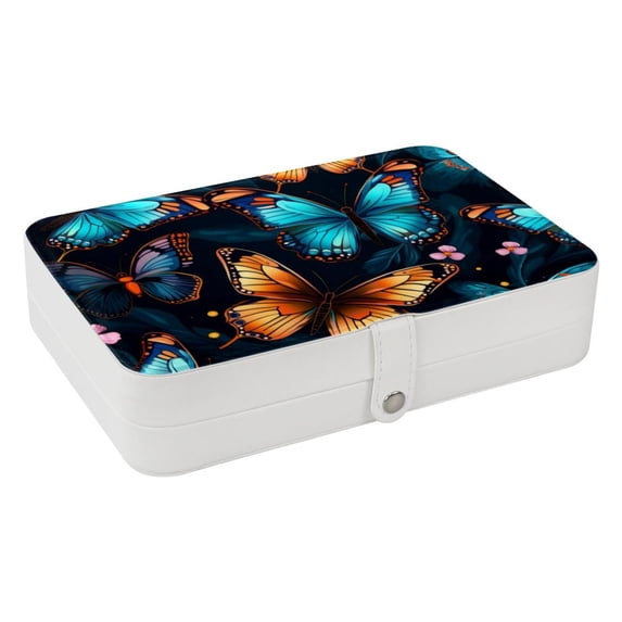 Butterfly Portable PU Leather Jewelry Box Organizer with Removable Compartment, Necklace Holder, Bracelet Holder