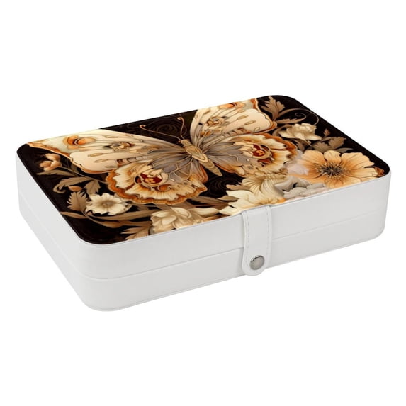 Butterfly Portable PU Leather Jewelry Storage Box with Removable Compartment, Earring Holder, Bracelet Holder, and Jewelry Stand