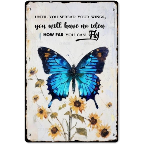 Butterfly & Positive Quote Boho Inspirational Aluminum Wall Sign, Uplifting Decor for Bedroom, Office, Yoga Studio - Encouraging Gift for Women, 8x12 Inch