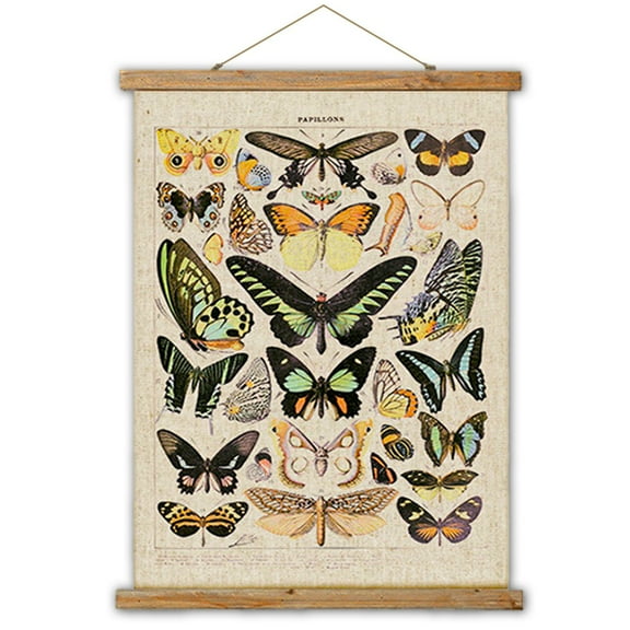Butterfly Poster, Handmade Vintage Poster with Wooden Frame