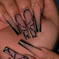 thumbnail image 1 of SkyAuks Butterfly Press on Nails Long Coffin Fake Nails Black False Nails with Design Rhinestones Stick on Nails Full Cover French Tip Glossy Acrylic Nails Silver Glitter Glue for Women Manicure24Pcs, 1 of 6