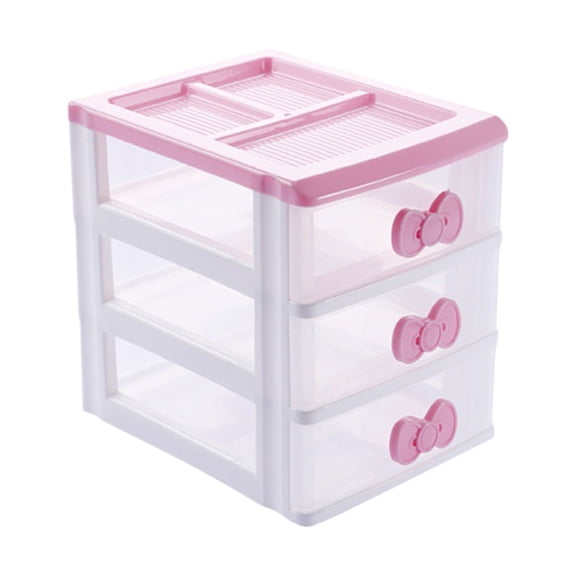Butterfly Princess Drawer Type Plastic Makeup Organizer Multi Layer Desktop Storage Box for Cosmetics Stationery Home Office Desk (Pink)