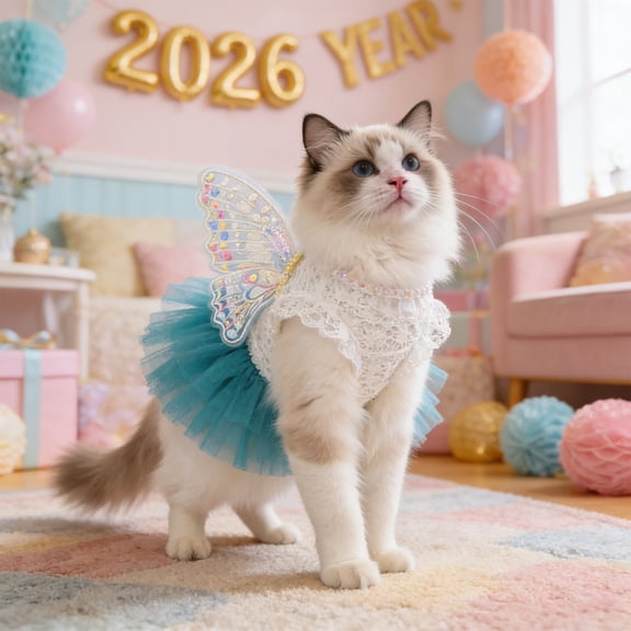 Butterfly Princess Pet Dress, QQZ Adjustable Formal Wear for Dogs Cats, Cute Wedding Party Outfit with Breathable Mesh for Small Medium Pets, Blue