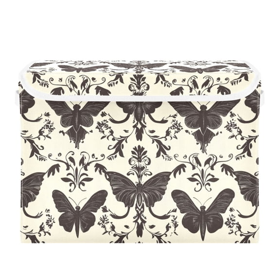 Butterfly Print Beige Background Large Storage Bins with Linen Collapsible Lid Storage Box 16.7 x 12.6 x 11.8in