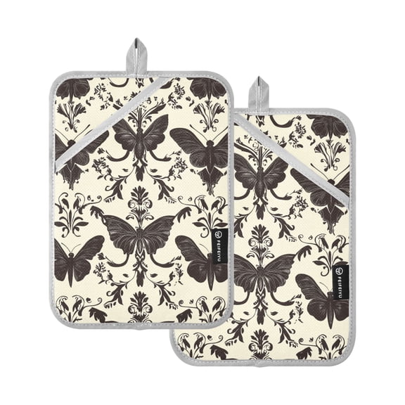 Butterfly Print Beige Background Oven Mitts Pot Holders 2 pcs Heat Resistant for Kitchen Baking Grilling