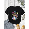thumbnail image 1 of Butterfly Print Casual T-shirt, Polyester Blend Crew Neck Short Sleeve Tee for Women, 1 of 3
