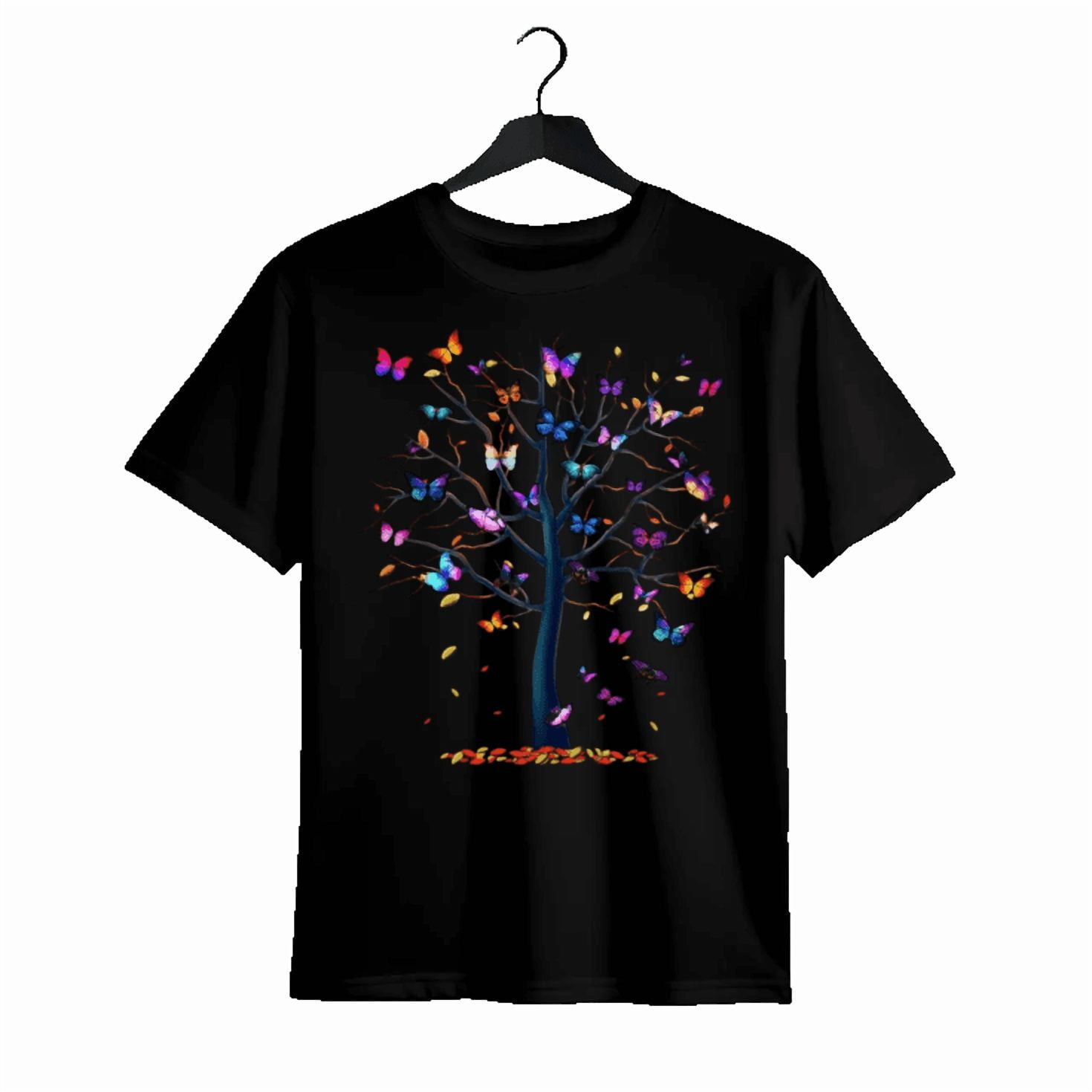 [Butterfly Print Casual Top Tee] Butterfly Tree Print T-Shirt, Short ...